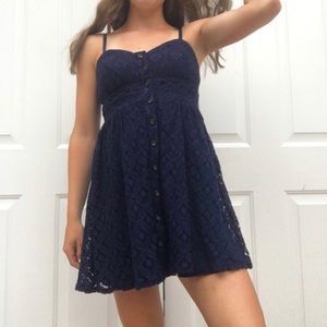 navy blue mini lace sundress with buttons